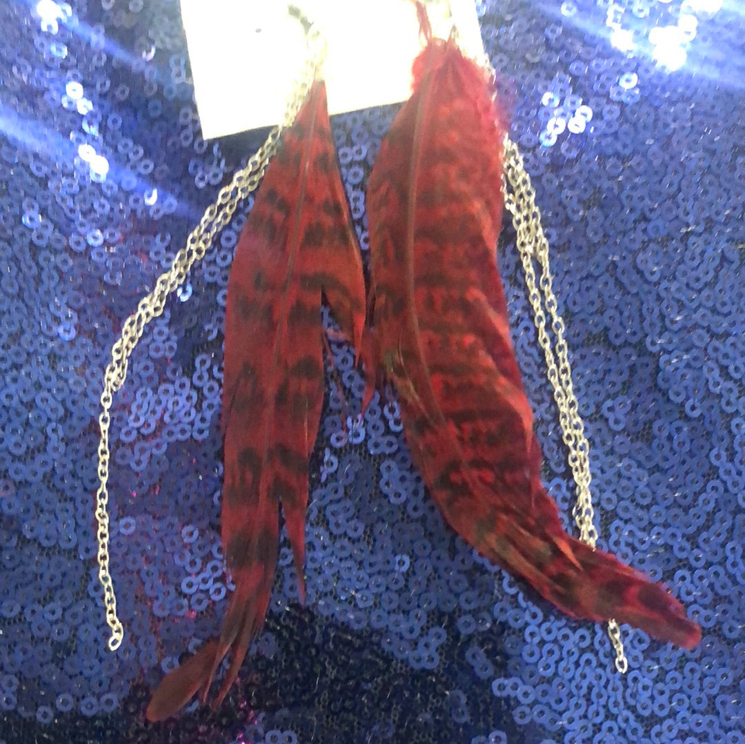 Burgundy feather earrings