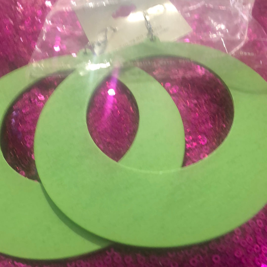 Green circle wooden earrings