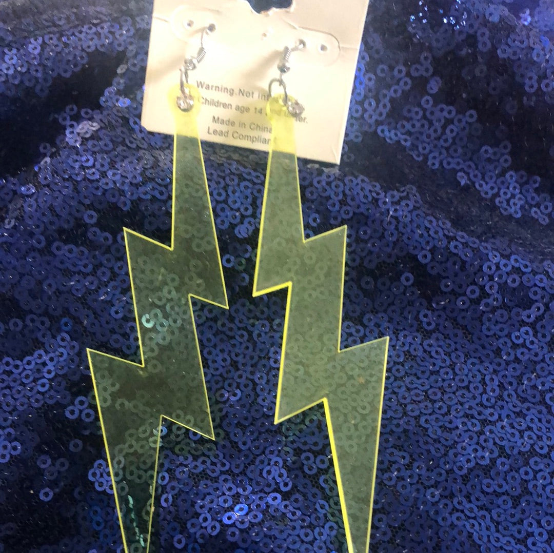 Yellow lightning bolt plastic earrings